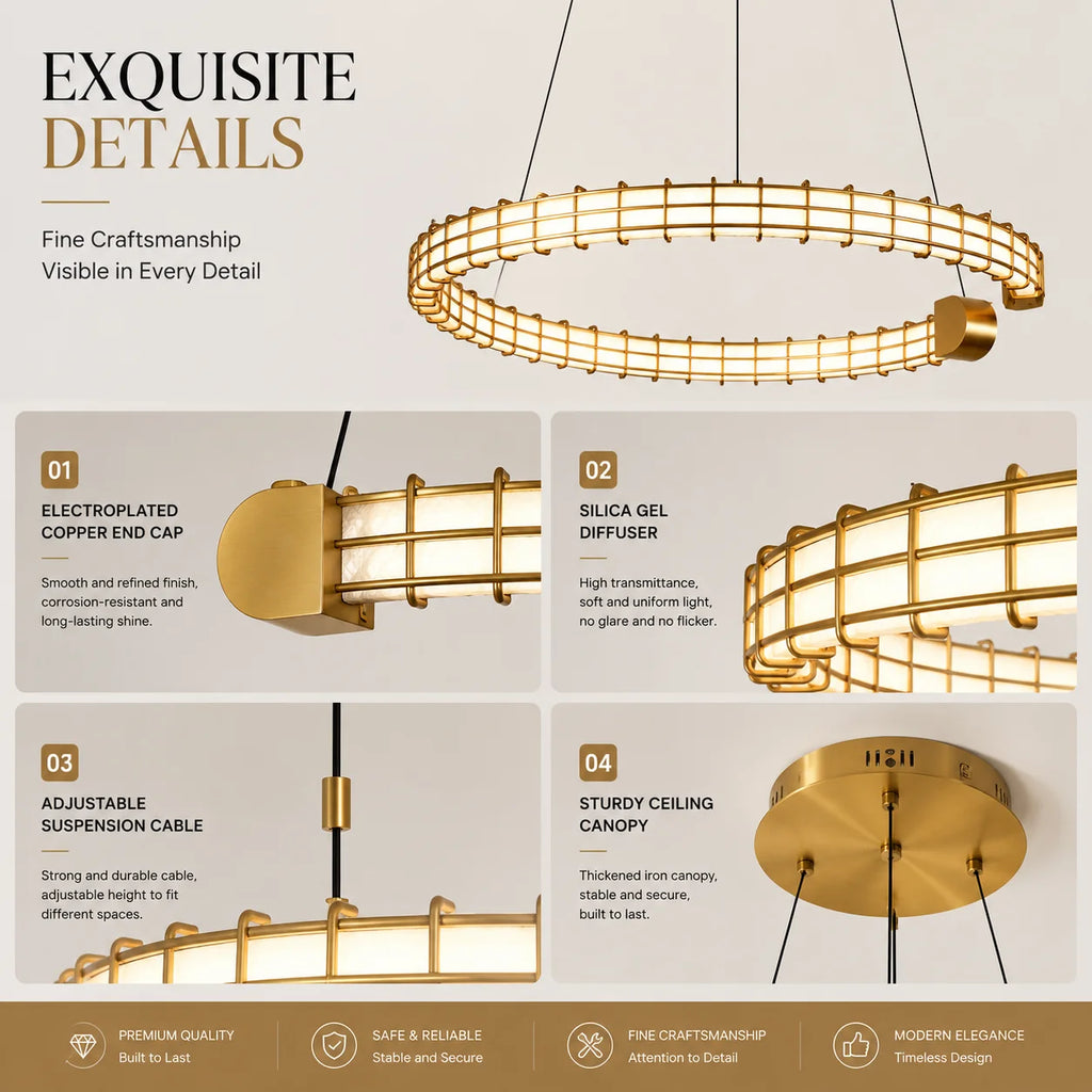 Modern Luxury LED Pendant Light for Living Room Villa Kitchen Island Table Round Iron Dining Hanging Chandelier Home Decor