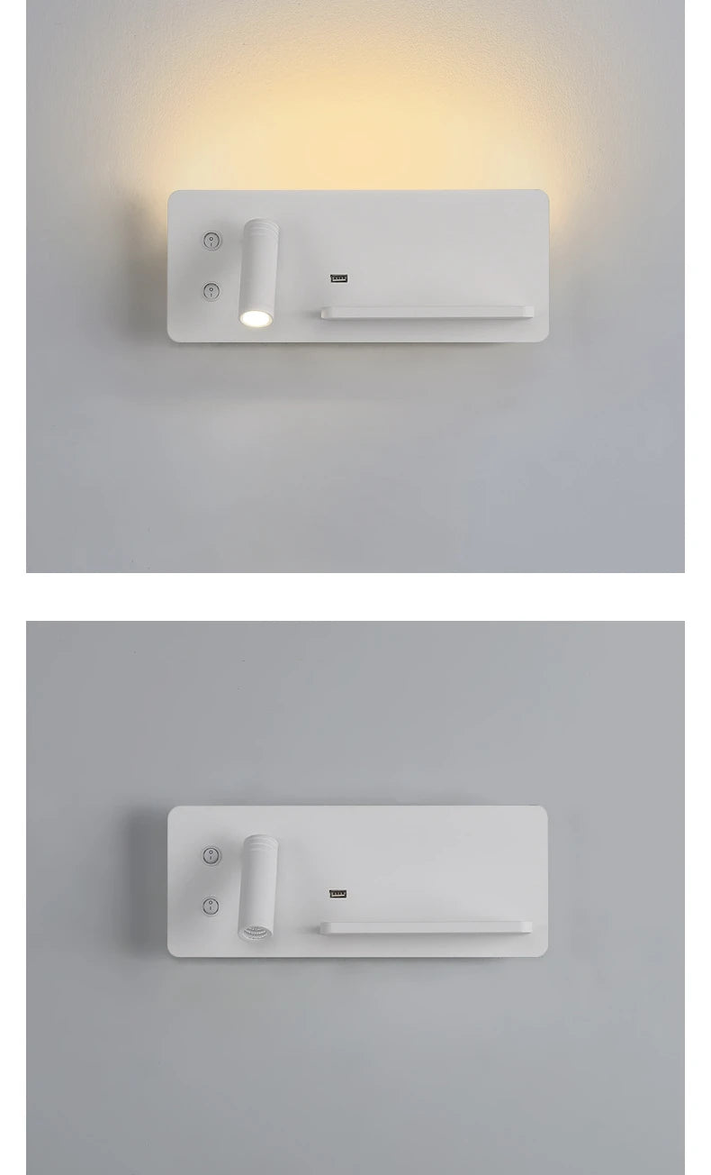 Multi functional wall lamp with switch, USB interface, LED mobile phone wireless charger, reading wall lamp, bedroom night light