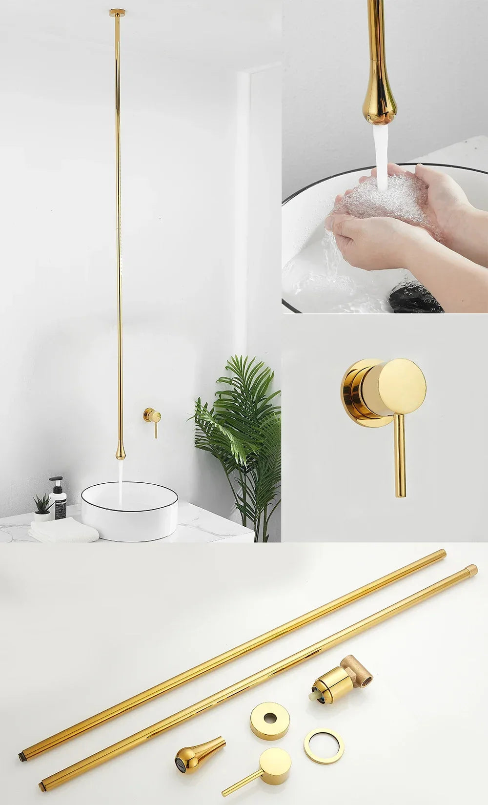 Water Drop Hang Ceiling Faucet Bathroom Basin Bathtub Tap Solid Brass  Hot Cold Water Sink Mixer Tub Hardware