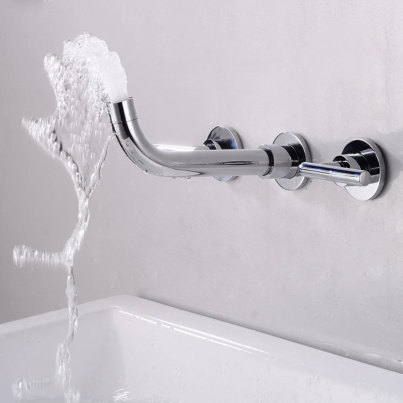 BAKALA Brass Matte Black Bathroom Sink Faucet Tap Hot Cold Wash Basin Water Swivel Spout Wall Mounted Bath Mixer