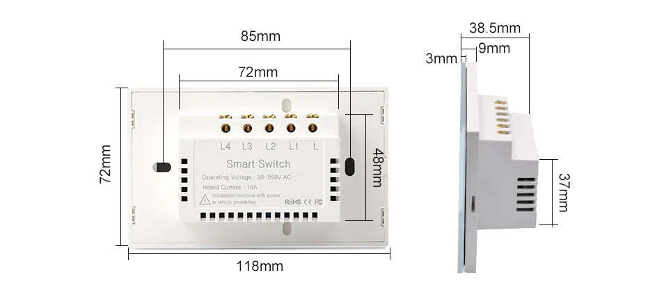 2 3 4 Gang 2 3 Way US Tuya Smart Wall Touch Light Switch for LED with No Neutral WiFi Glass Australia Brazil Android RoHS Alexa
