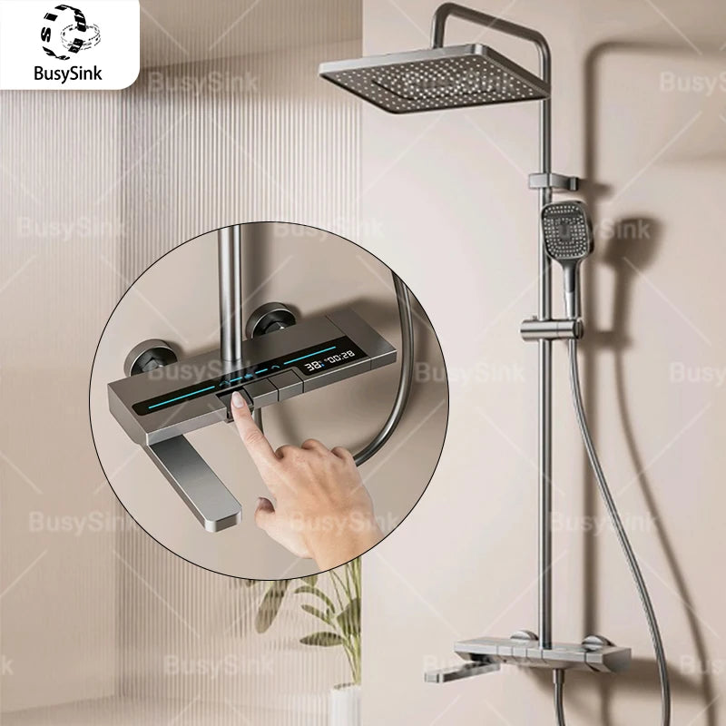 Restroom Piano Keys Shower Set Household Bathroom Multifunctional Hot Cold Water Digital Display Pressurize Shower System Set