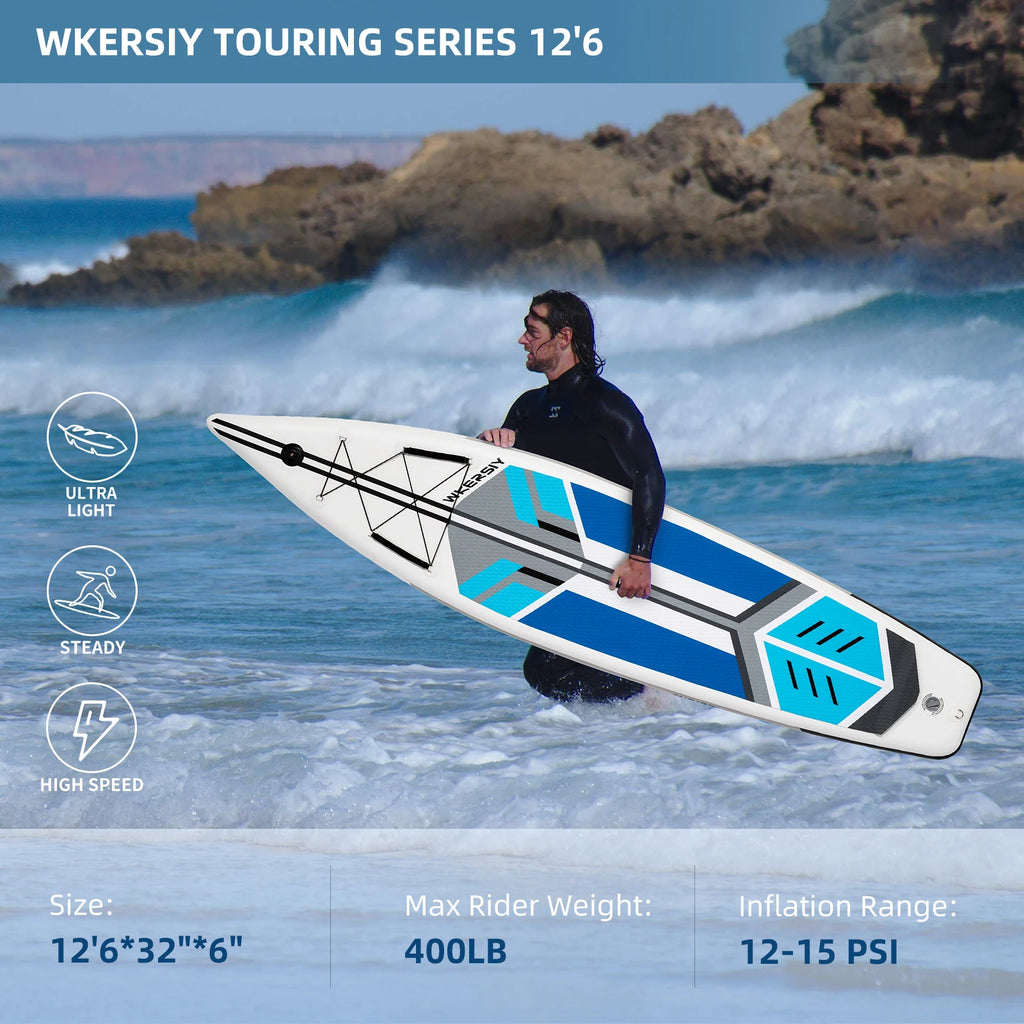 Inflatable Paddleboard Surfing Board 380cm Touring SUP 12'6 Paddle Board Cruising ISUP With Stand Up Paddle Board Accessories