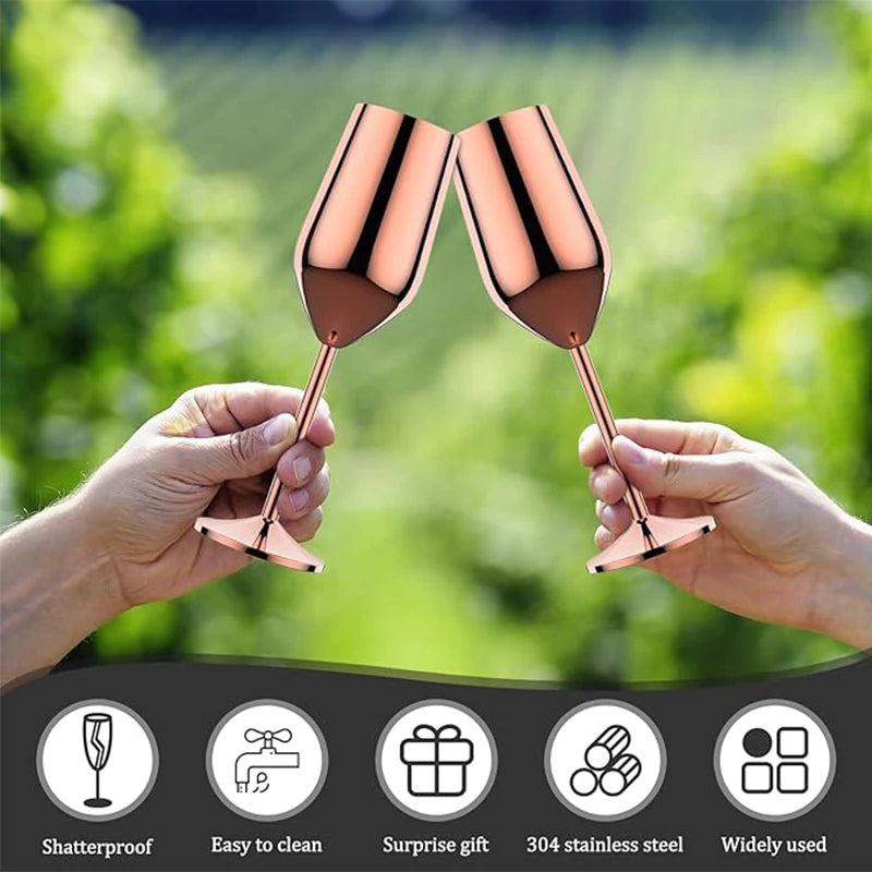 6Pcs Stainless Steel Unbreakable Metal Wine Glasses 220ml/250ml Cocktail Cups for Bar Drinking Glasses