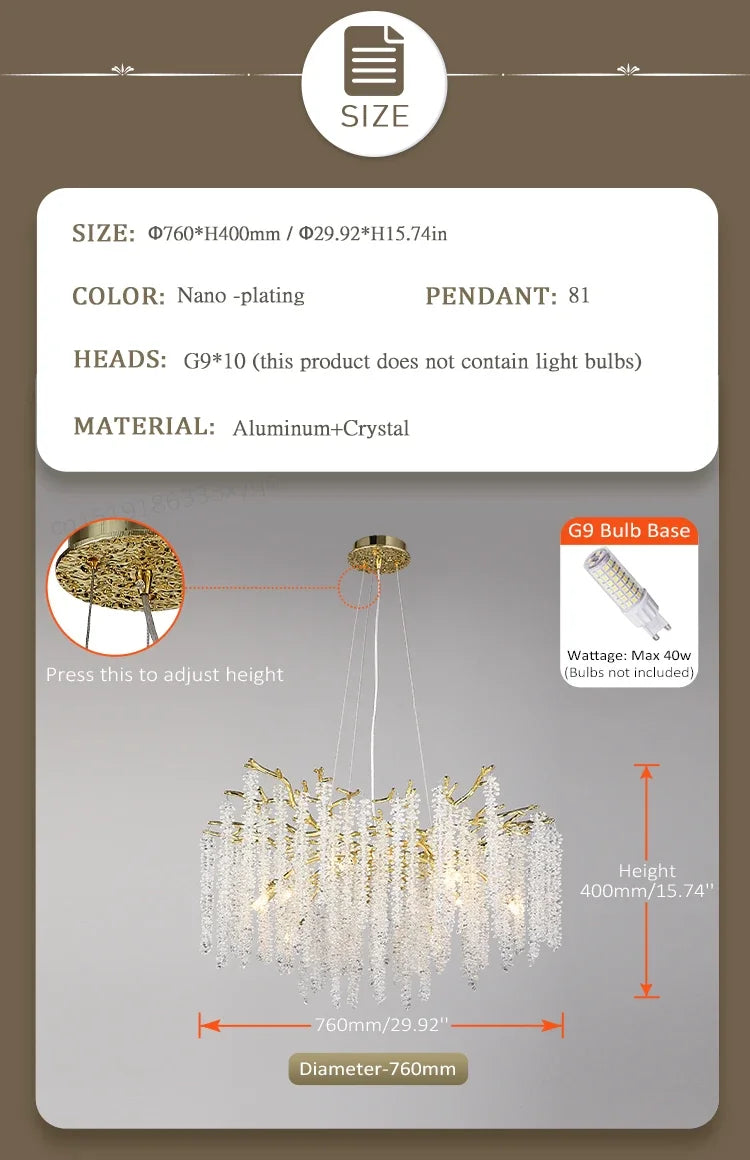 Modern light luxury living room crystal chandelier dining room bedroom French crystal lamp artistic decoration branch lamp