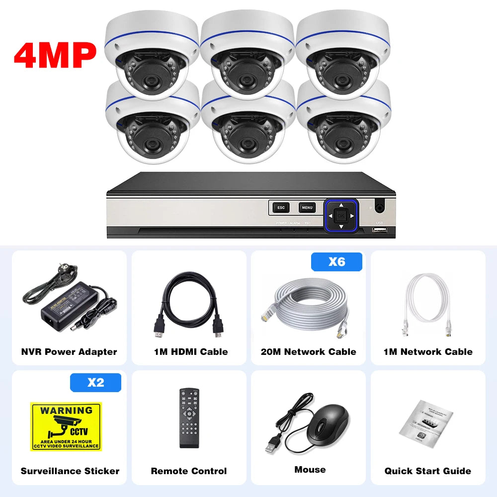 Gadinan 10CH 8MP 4K POE Dome Security Camera System IP Set 4MP Vandal-proof Home Audio CCTV Video Surveillance Protection Kit