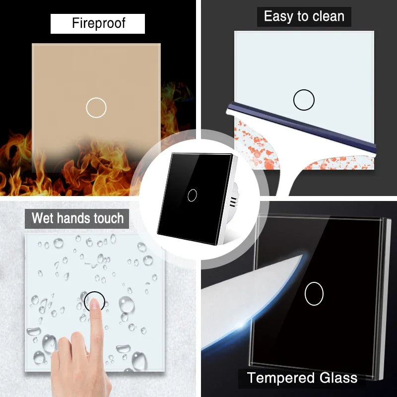 Backlight Panel Touch Switch AC100-240V Led Tempered Crystal Glass Wall Light Sensory Switches 1/2/3 Gang Interruttore