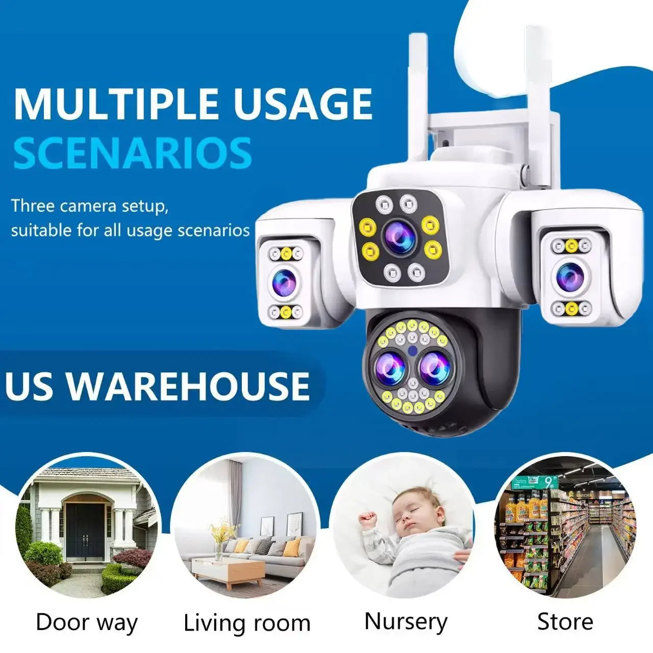 Security Protection 10K WiFi Camera Outdoor Four Lens Triple Screen 10X Zoom 360° CCTV Surveillance Yoosee 20MP Security Cameras