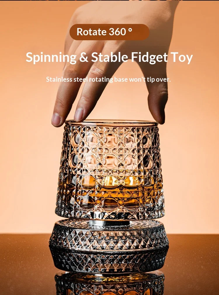 Tumbler Whiskey Glass with Base Crystal Whiskey Glasses Rotating Spinning Wine Brandy Glass Cup Drinkware for Bar Home
