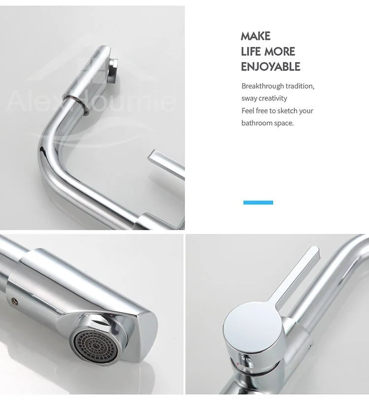 Bathroom Faucet with 360° Rotate Spout Deck Mounted Water Tap Chrome Single Hole Single Handel for Hot and Cold Water Mixer