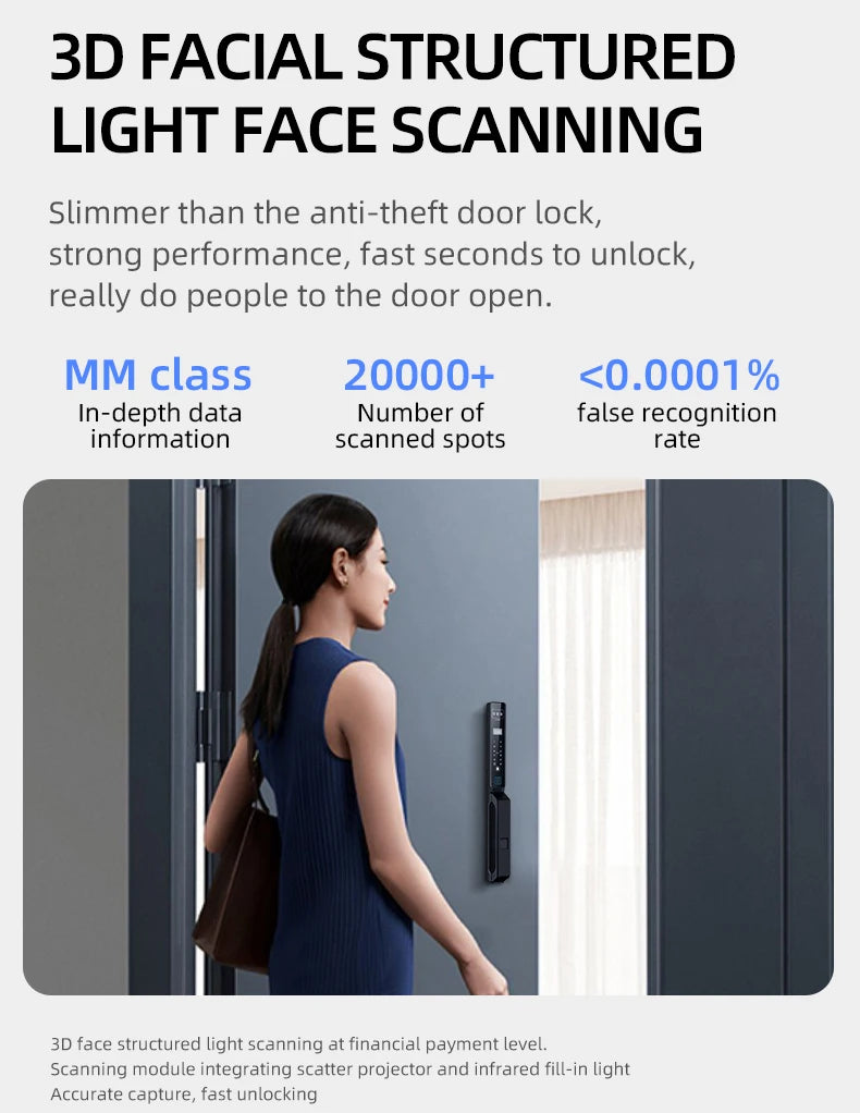 Face Recognition Fingerprint Hold Hands Lock Narrow Bezel Cell Phone Tuya Aluminum Door Code Lock Automatic Smart Door Lock