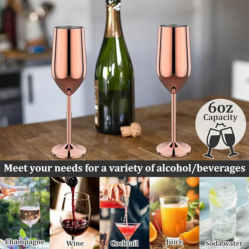 6Pcs Stainless Steel Unbreakable Metal Wine Glasses 220ml/250ml Cocktail Cups for Bar Drinking Glasses