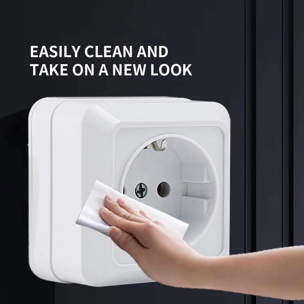 White Wall Mount Socket EU Standard Electrical Outlett Ground Vintage Surface Power Socket Plugs Flame Retardant Plastic