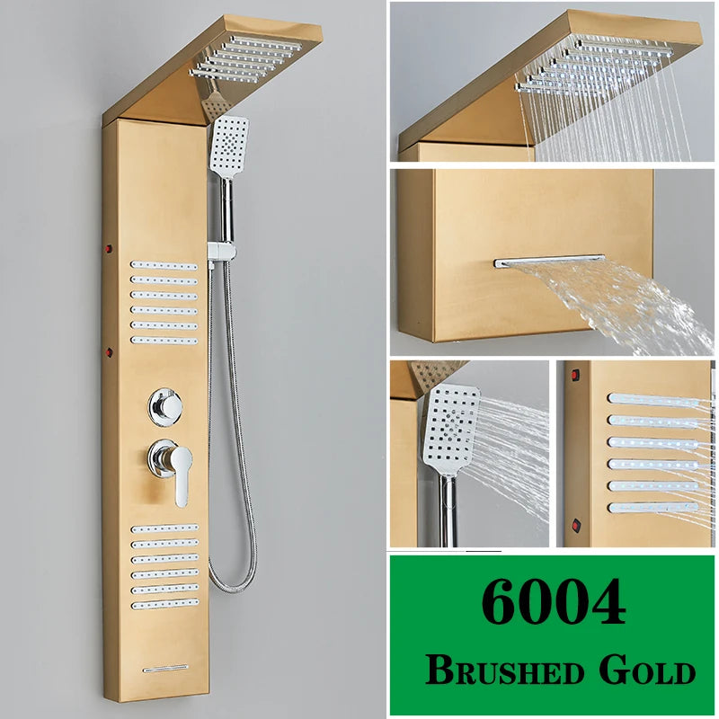 LED Shower Faucet Bathroom SPA Massage Jet Shower Matte Black Column System Waterfall Rain Shower Panel Bidet Sprayer Tap