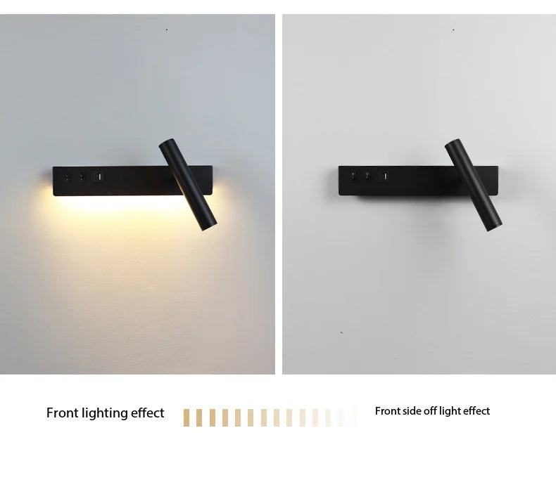 LED wall light with switch, rotatable USB reading spotlight, spotlighting, bedroom bedside hallway home decoration wall light