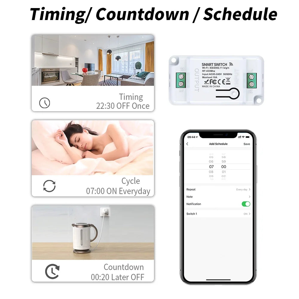 Long Distance Smart Tuya Wifi Wireless Switch Black And  White 1/2/3gang RF433 Remote Control Light Switch CR2032 Power Supply