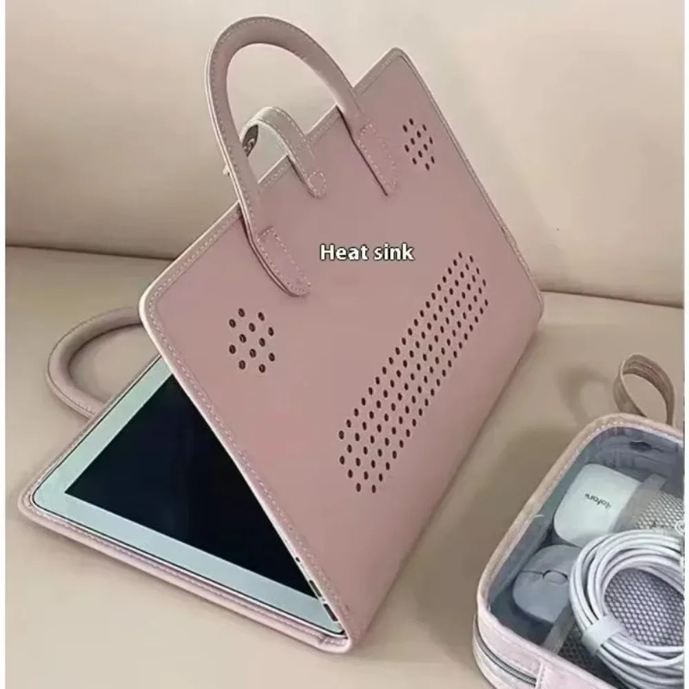 Laptop Handbag Pink Laptop Bag PU Fashion Laptop Sleeve Breathable Top-Handle Computer Protective Case for Girl
