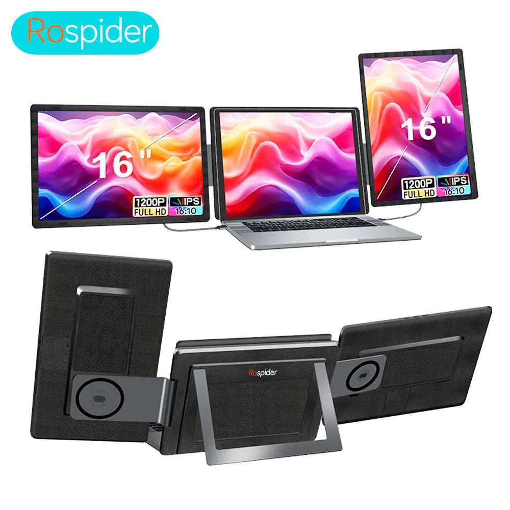 Rospider 15.6 16 Inch Portable Dual Screen Laptop Extender 1080P IPS Rotatable Triple Monitor FHD for MacBook Windows