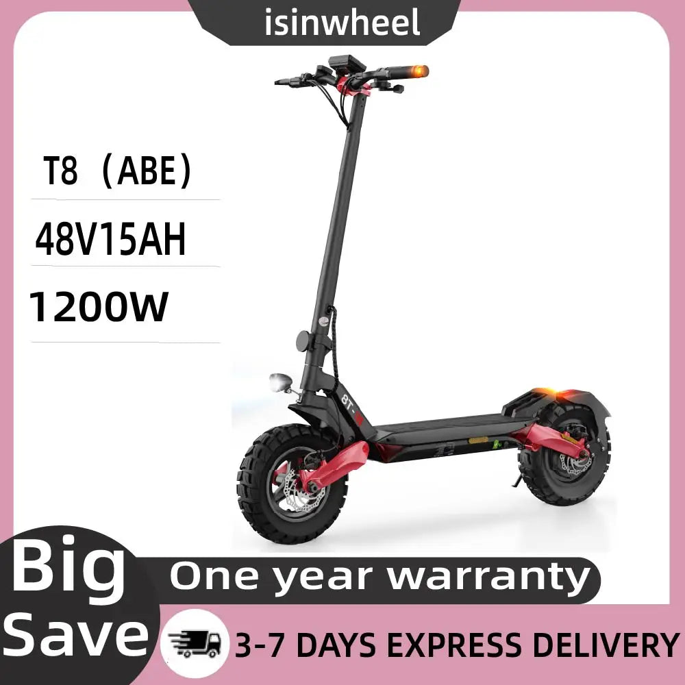 isinwheel T8 （ABE）adult electric scooter 1200W motor 48V15Ah battery electric scooter 10 inch solid tire  electric scooter