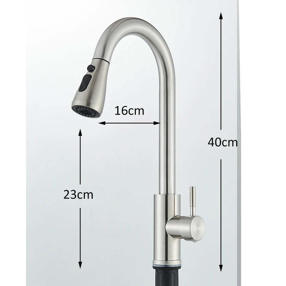 304 Stainless Steel Pull Out Kitchen Faucet 360 Rotate Shower/Stream Sprayer Head Mixer Hot and Cold Water Tap Deck Mounted