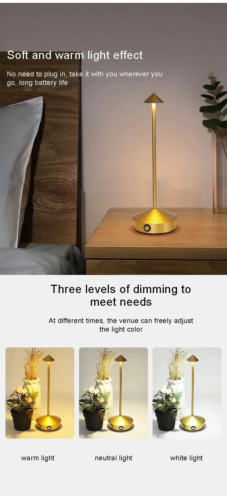 Rechargeable LED Wireless Cordless Table Desk Night Bedside Lamps Touch Sensor Decoracion Lamp for Restaurants Hotel Bedroom Bar