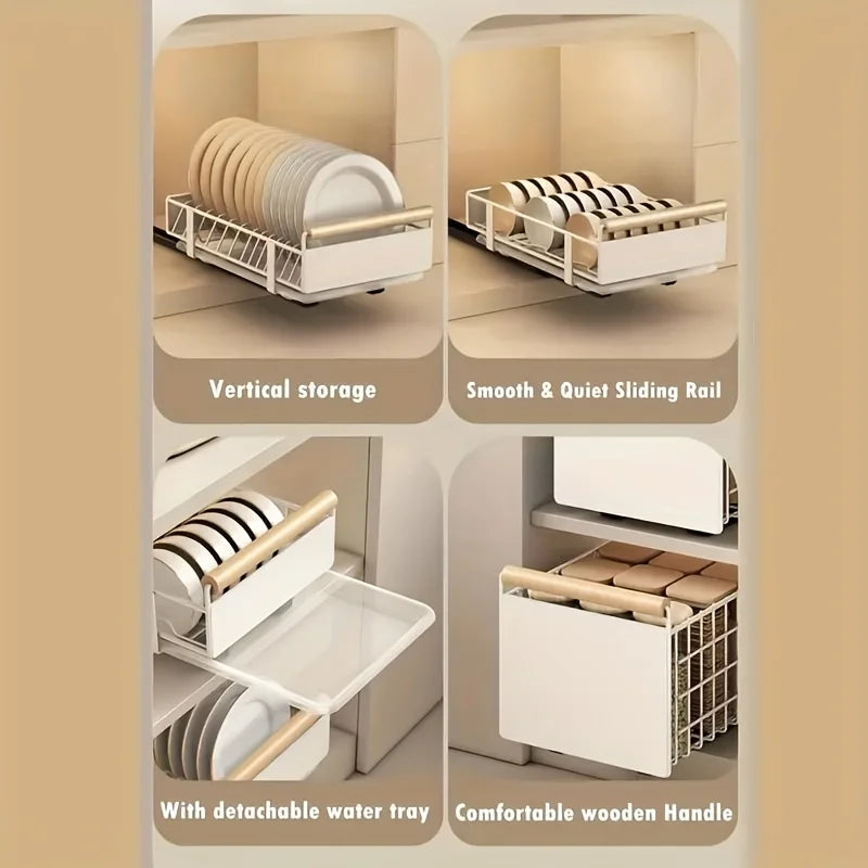 Space-Saving Kitchen Drawer Organizer, Pull Out Storage Rack for Storing Plates, Bowls, and Spices Kitchen Organizer and Storage