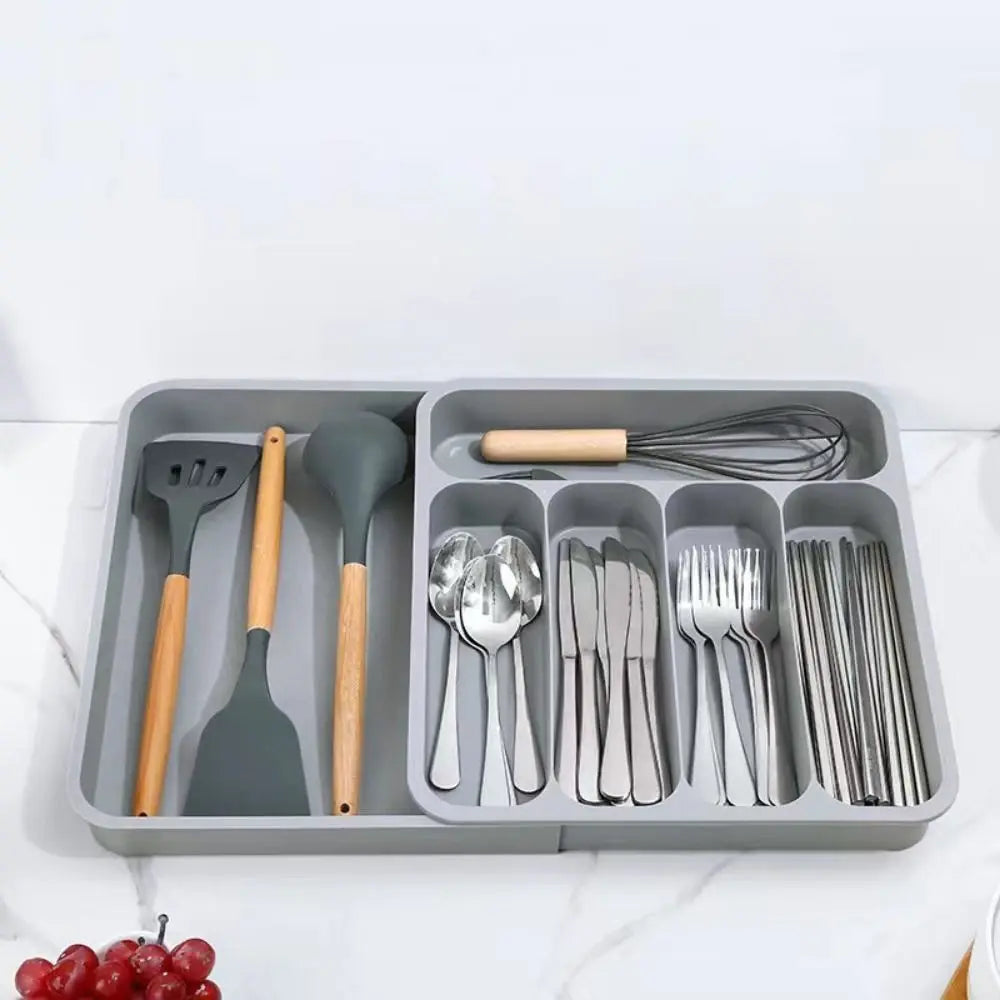 Plastic Cutlery Drawer Organizer 6-Slot Save Space Flatware Storage Divider Adjustable Dustproof Expandable Utensil Tray Kitchen