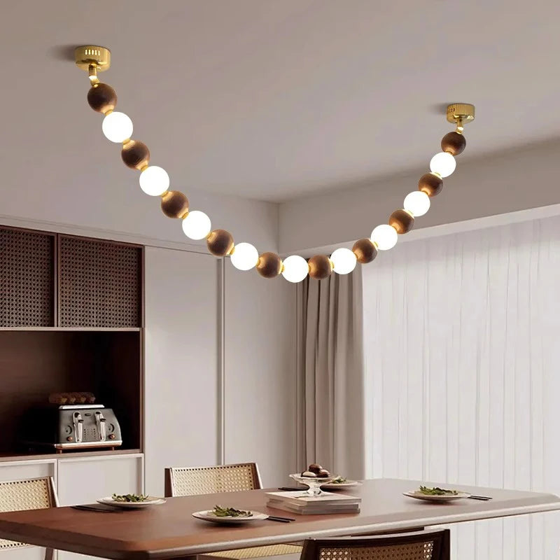 Postmodern White Lampshade Acrylic Walnut Wood LED Chandeliers lustre Adjustable Ceiling for Kitchen Island Decoration Dimmable