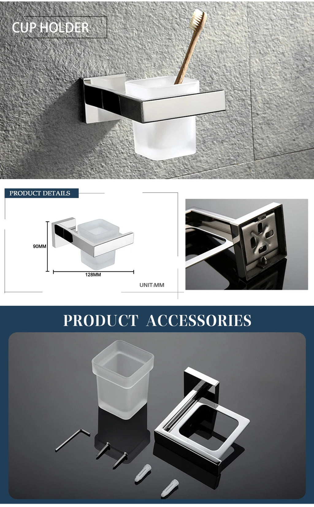 Stainless Steel Chrome Bathroom Hardware Set Square Towel Rack Towel Rack Tissue Holder Robe Hook Bathroom Rack Accessories