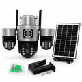 Solar 4G Security Camera 3 Lens 3 Screen Outdoor V380 APP 6MP PTZ PIR Full Color Night Vision IP66 Waterproof Battery Cam System