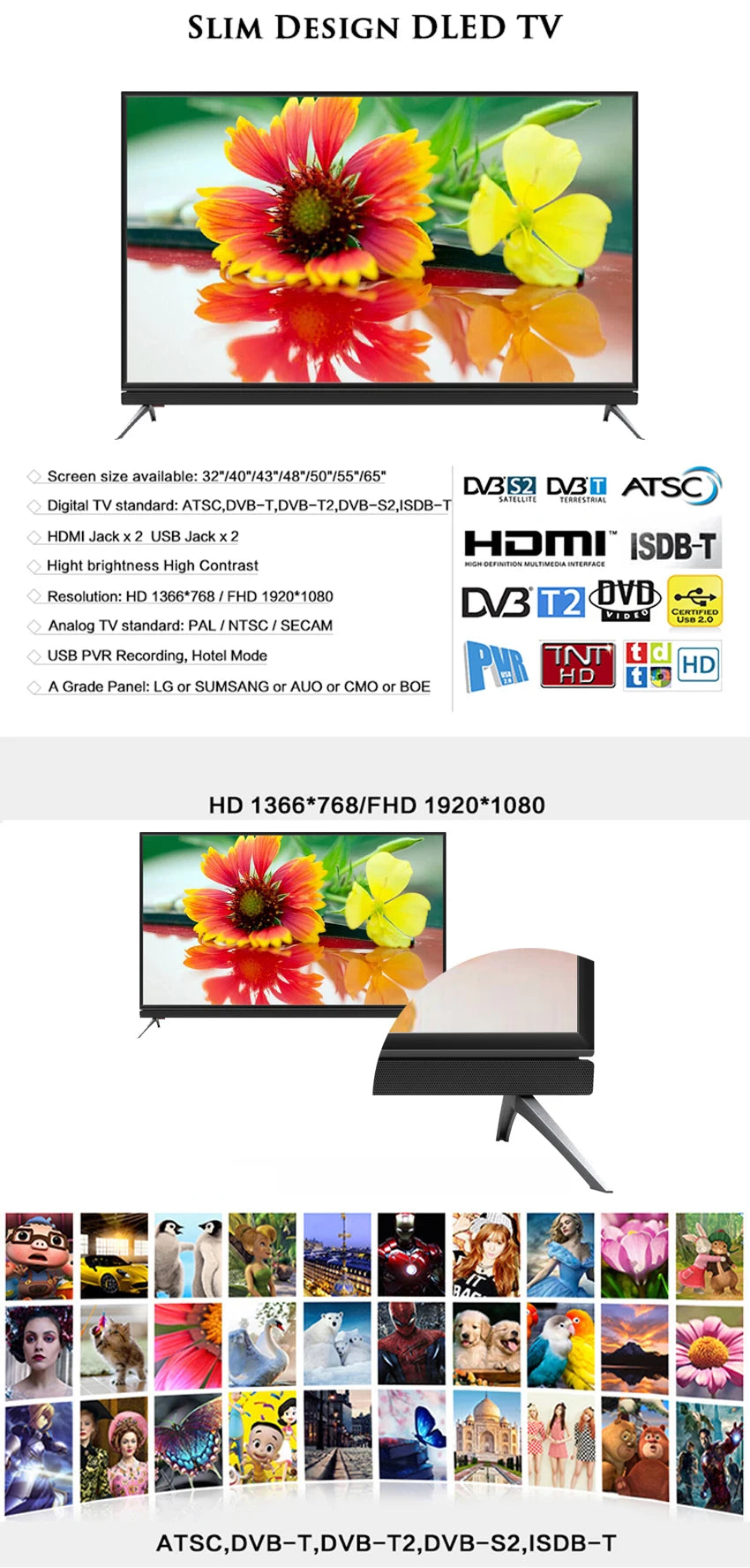 Vitek Television Sets TV 32 43 50 55 65 FHD or UHD LED 4K Smart TV From Shenzhen Factory