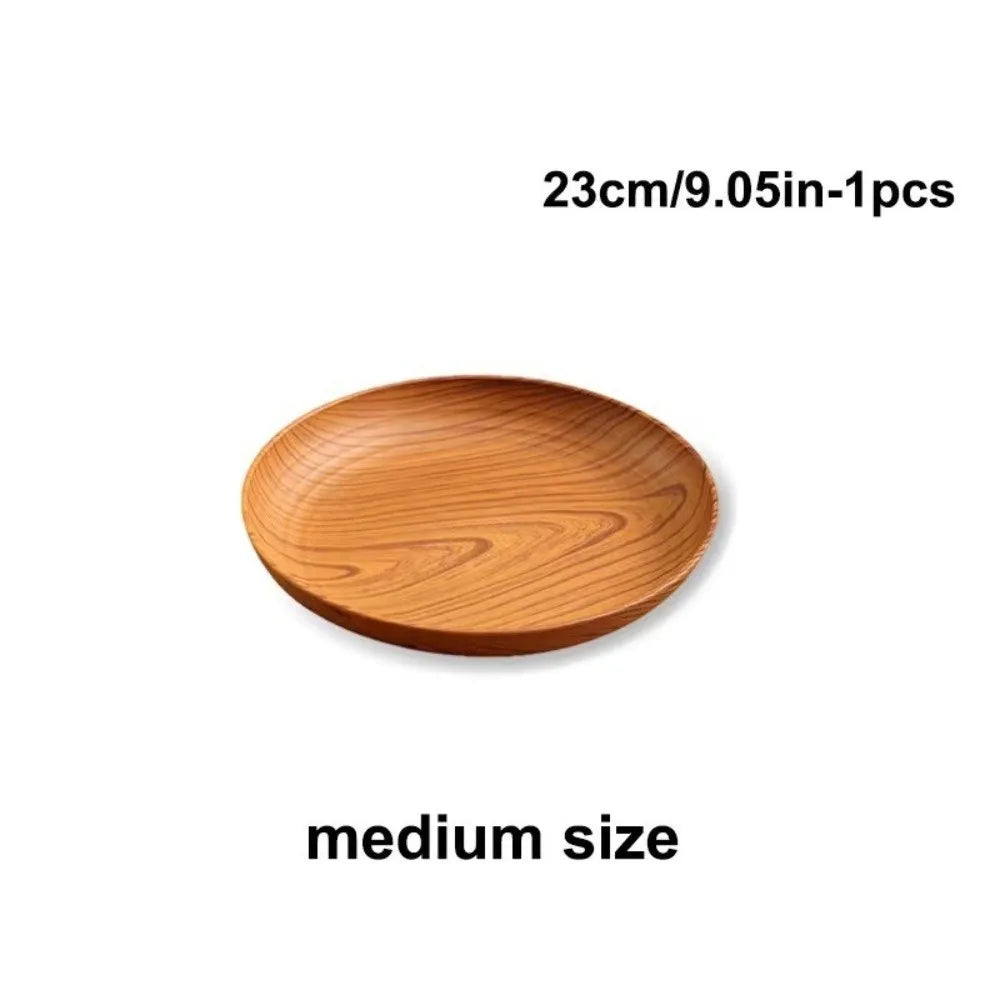 Kitchen Accessories Plastic Wood-Grain Round Tray Imitation Wood Multi-Purpose Tea Tray Dinner Plates Tea Coffee