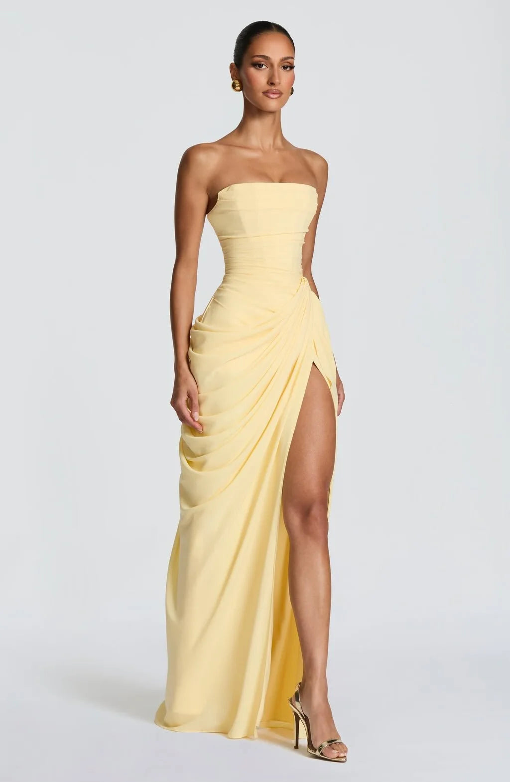 Elegant Backless Long Skirt Solid Color Simple High-Grade Waist Side-Opening Design Sexy Dinner Dress Celebrity Style