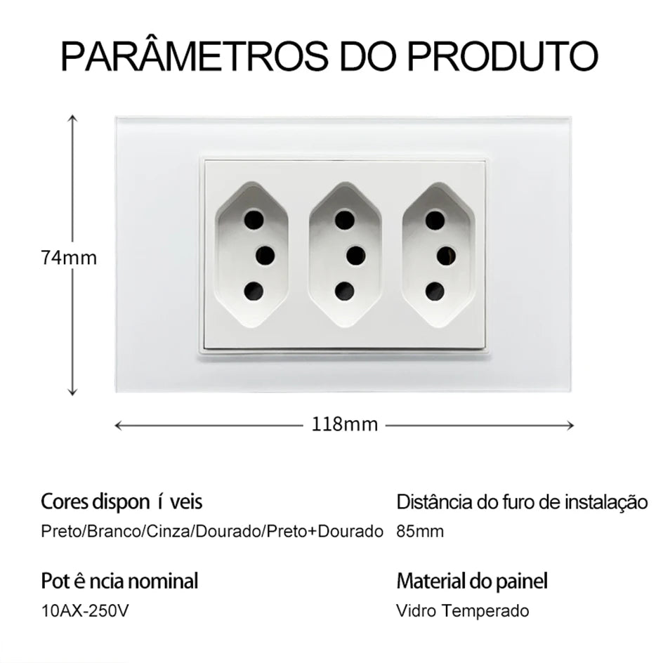 PSSRISE White Tempered Glass Standard sockets and switches brazil Switzerland Usb Type C Wall Socket Light Switch Smart Switch