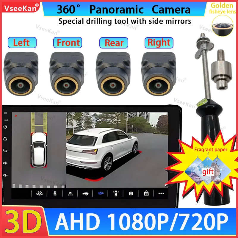 360°Panoramic Camera For Android auto system 360APP Front/Rear/Left/Right HD Camera AHD1080P With camera dedicated hole opener