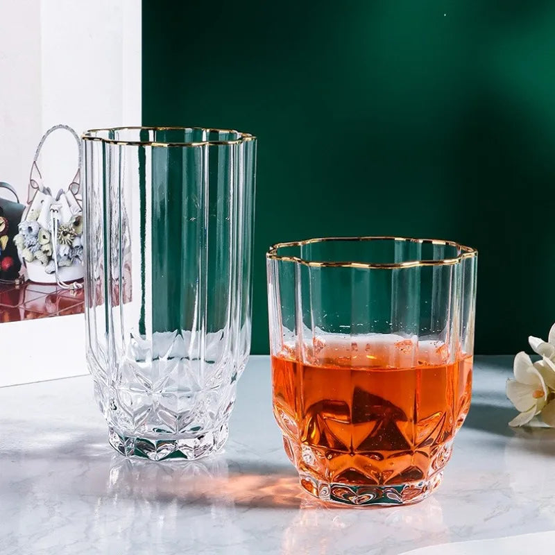 1PC Gold Diamond Red Wine Glass European Light Luxury Crystal Glass Household Tall Champagne Cup Whiskey Foreign Wine
