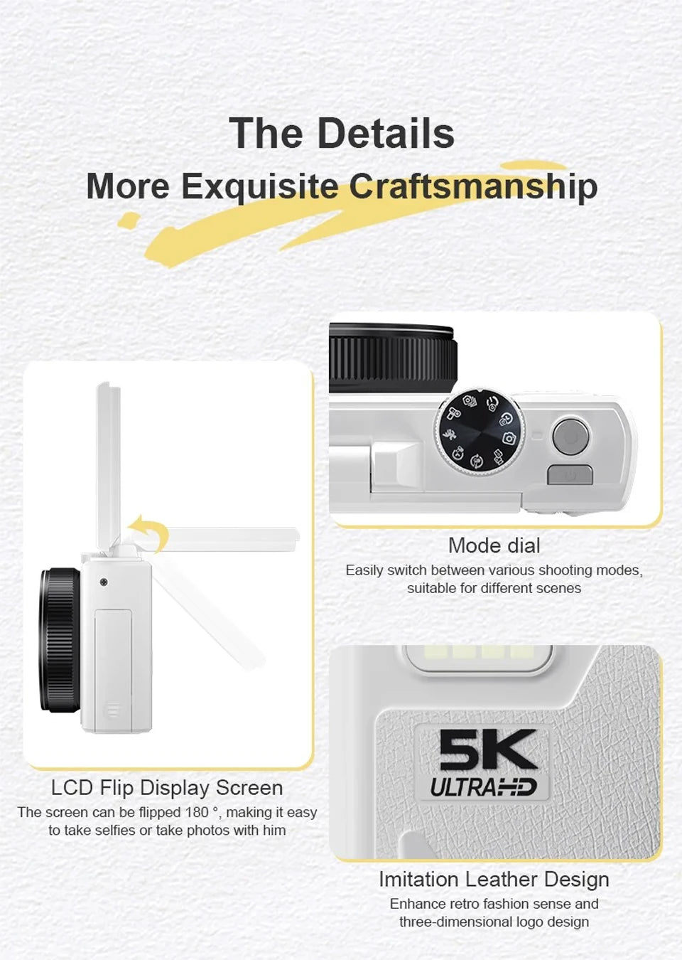 HD 5K Portable Digital Camera 75MP Flip Screen For VLOG Girls Kid Adult Beginners Selfie Camcorder Photography Digital Camera