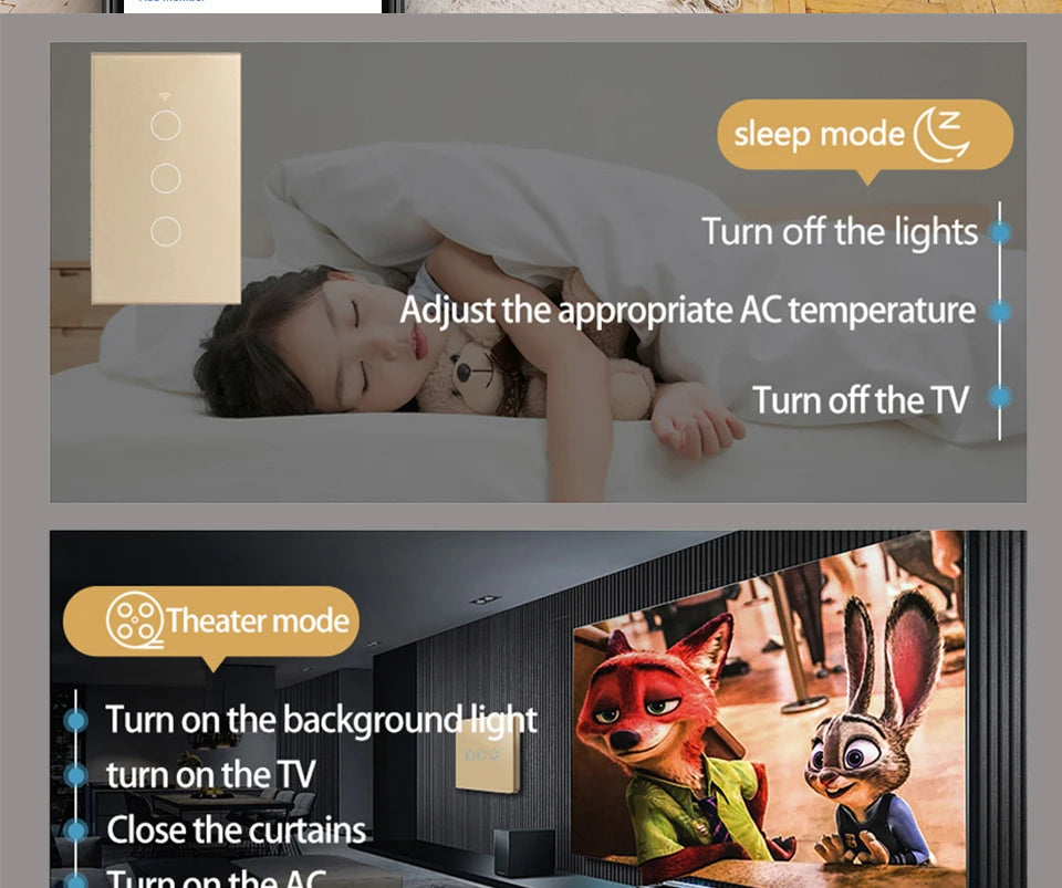 Tuya WiFi Smart Switch Works With Alexa With/Without Neutral Wire Touch Light Switch Wireless RF433 Wall Remote Voice Control