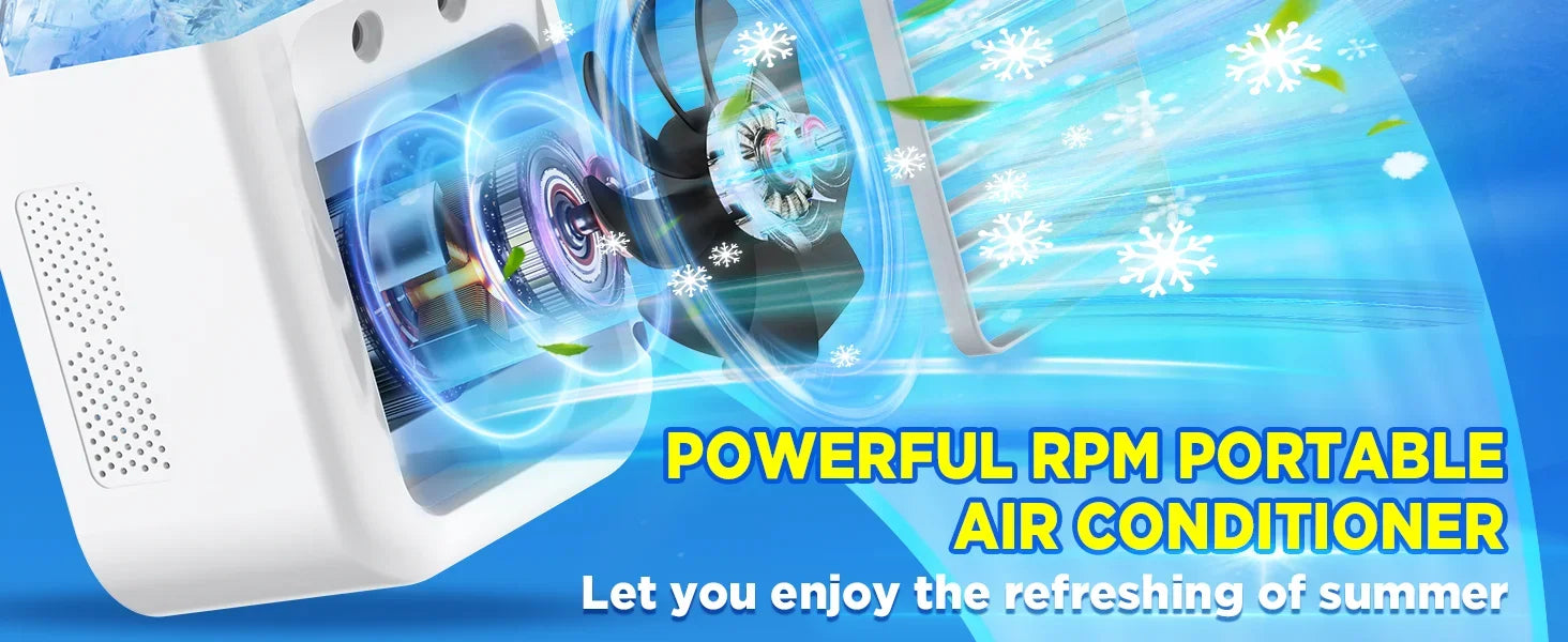 Portable Air Conditioners,3-In-1 Cooling Fan Air Conditioner with 2-Speed,Built-In 1800mah Battery,Air Cooler for Home&Outdoor