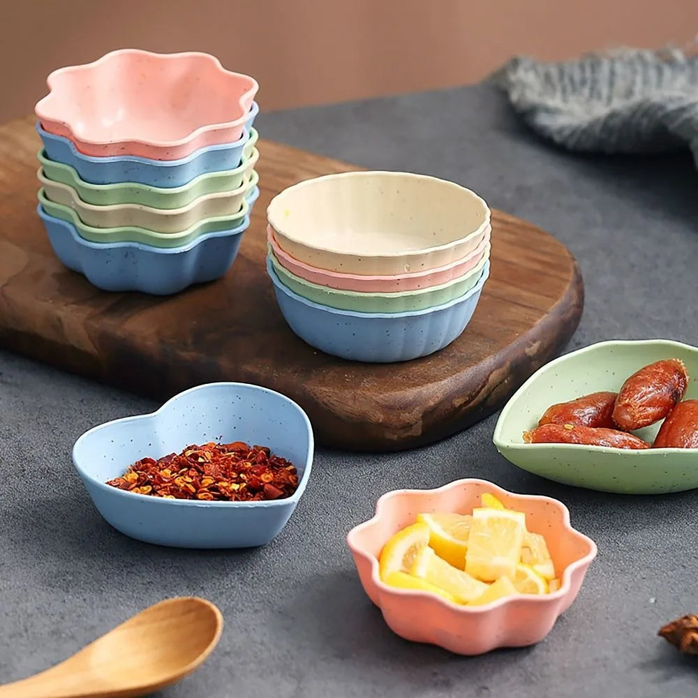 Durable Wheat Straw Seasoning Dish Kitchen Utensils Tableware Snack Plate Leaf Round Shape Tableware Bowl Barbecue