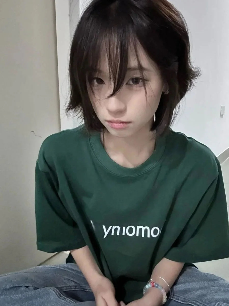 Loose Fit Women's Cotton T-Shirt Short Sleeve Green Color Casual Style round Neck Design Breathable Comfortable Summer Top