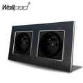 Euro USB Type-C Socket Black Matte Metal Panel Double Triple Electrical Wall SocketS EU Type A+C Outlet with Cap Cover Round Box