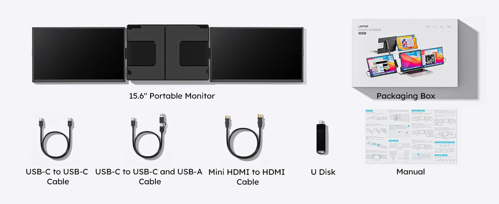 15.6inch Triple Screen Extender For Laptops 1080P FHD IPS Portable Dual External Monitors For Macbook Windows Extension 13-17"