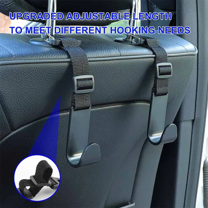 4PCS Car Seat Headrest Hook Universal Adjustable Vehicle Organizer Storage Hanger Holder for Purse Bags Universal Fit with Clip