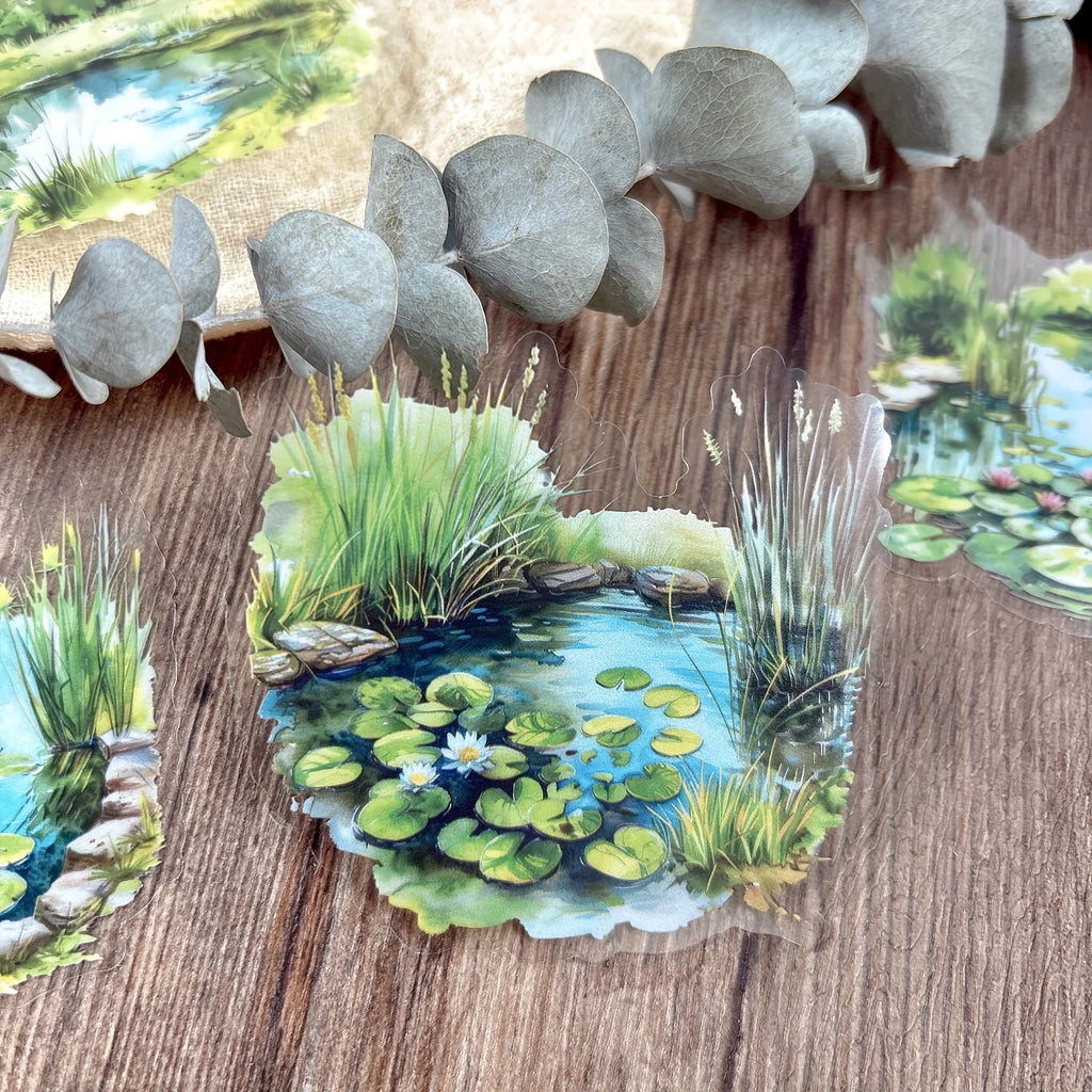 10 pcs Large Size Pond and Lake Landscape Stickers For DIY Scrapbooking Planner Collage Diary Supplies Sticker Stationery