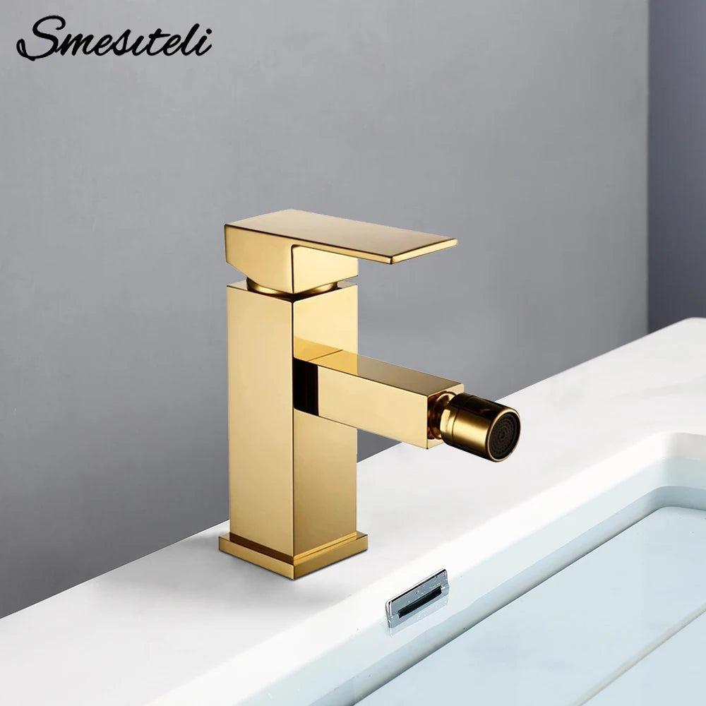 Smesiteli Bathroom Faucet Solid Brass Square Style Polished Gold Finish Bidet Single Lever Mixer Water Tap Bidet Fitting Taps