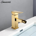 Smesiteli Bathroom Faucet Solid Brass Square Style Polished Gold Finish Bidet Single Lever Mixer Water Tap Bidet Fitting Taps