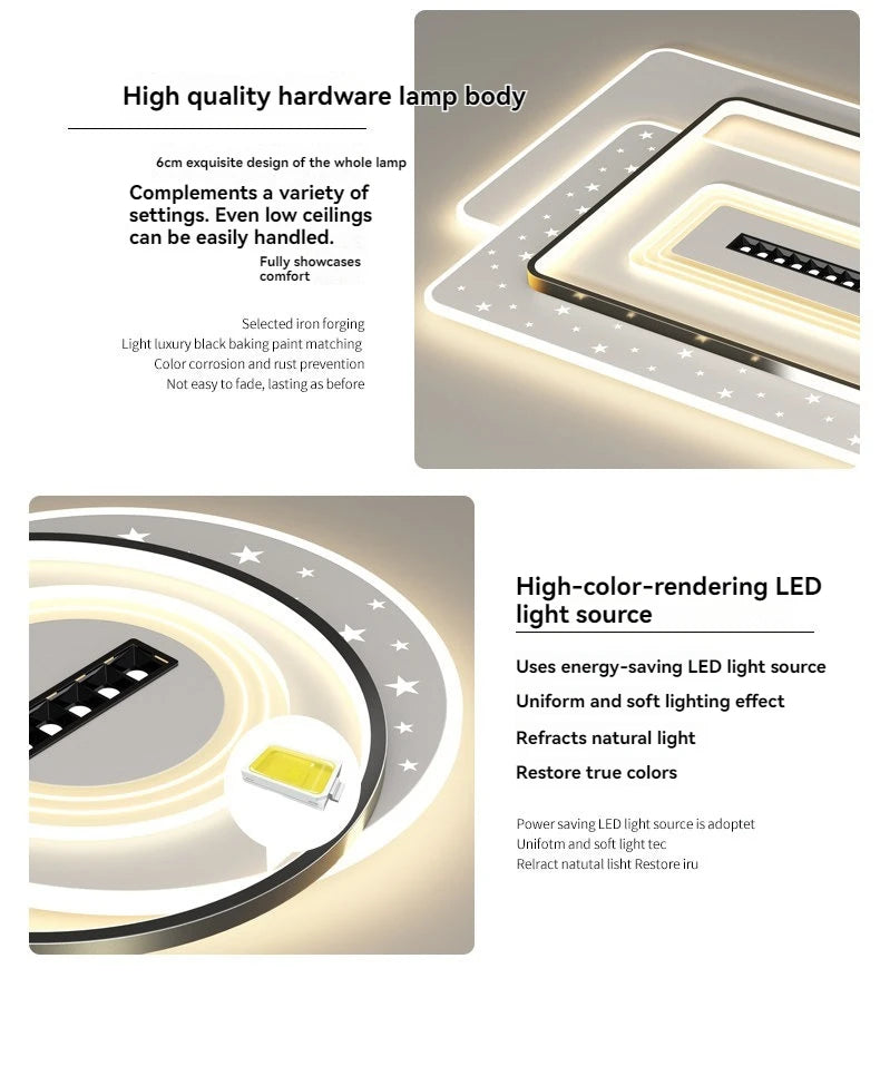 Modern Minimalist LED Ceiling Light for Living Room, 2026 New Model with Starry Sky Projection Effect and Integrated Spotlights