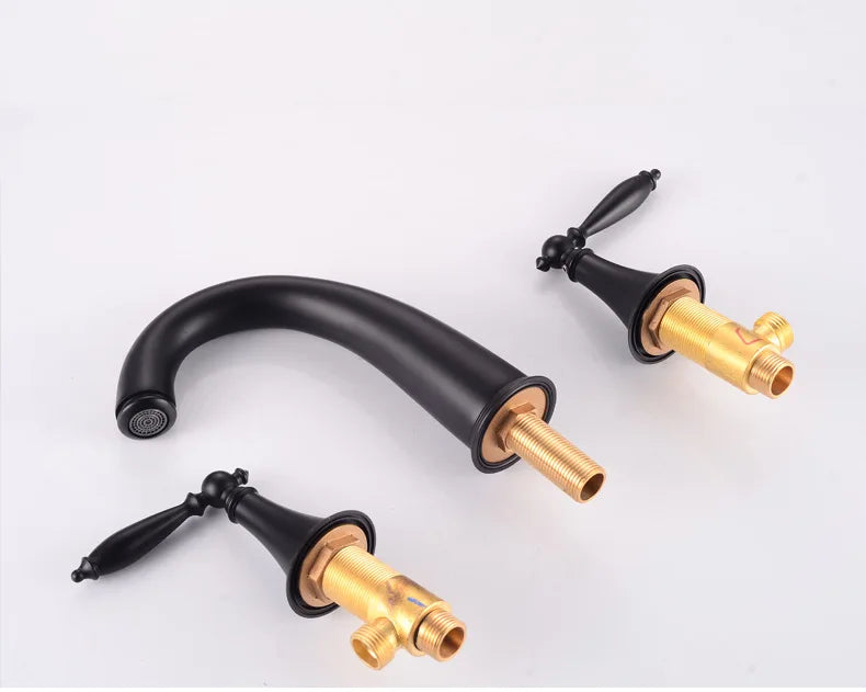 Basin Faucet 3 Holes Dual Control Bathroom Sink Faucet Deck Mounted Cold Hot Vintage Mixer Taps Bathtub Faucet
