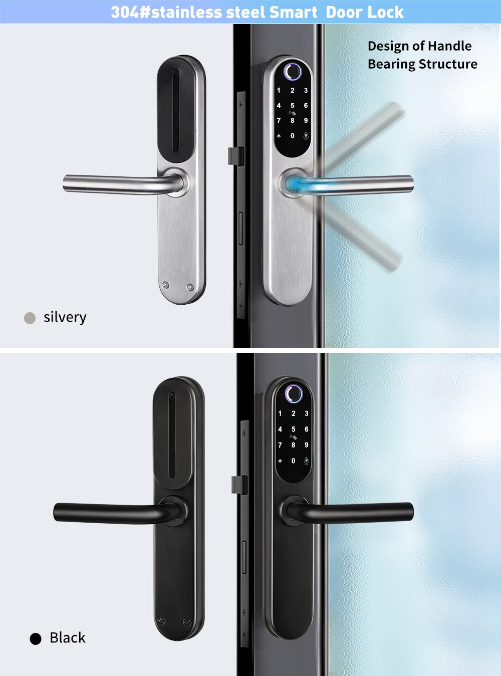 304 Stainless Steel Digital Smart Lock Aluminum Sliding Door Keyless Home Security TUYA TTlock Waterprooof Door Lock